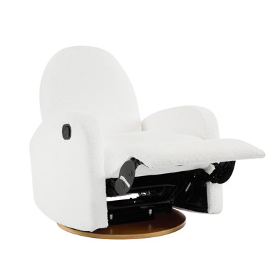 Swivel & Glider Recliner Chair - Beige, Boucle Upholstery, Solid Wood Base, Modern Design For Living Rooms