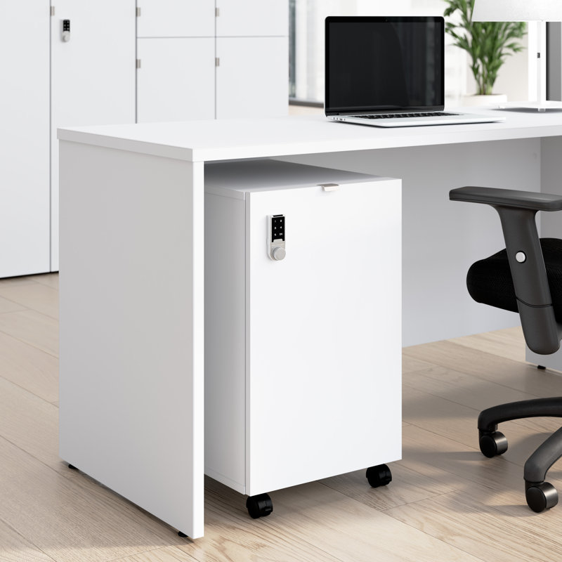 Bush Business Furniture Assure Mobile File Cabinet With Drawers And Keypad Lock, White