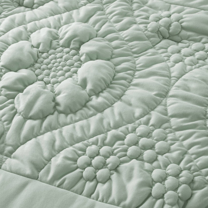 Édredon 2 pièces pour lit simple sauge, motif floral élégant, matelassage gonflé, tricot, toutes saisons et sans danger, texturé, respirant, lavable à la machine
