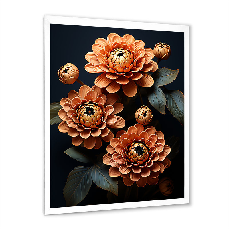 Zinnias Emerge From The Shadows sur impression sur toile, Cadre simple blanc, H 40 po x l 30 po x P 1,5 po