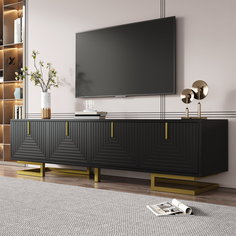Meuble télé pratique avec portes à la texture délicate, meuble télé durable équipé de poignées et de pieds de support de qualité supérieure