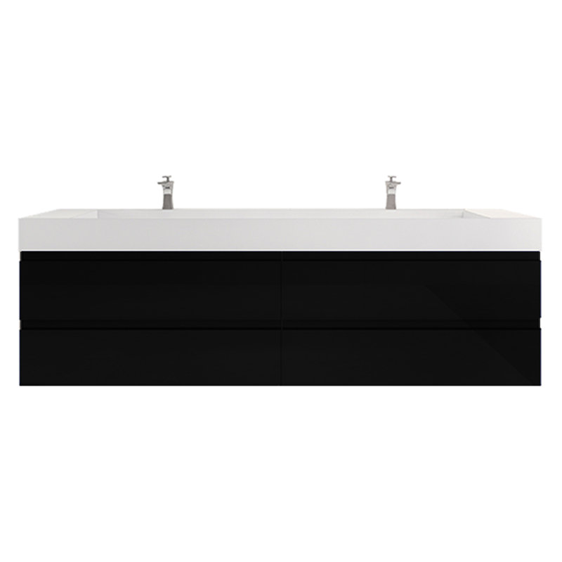 Babajide 83.3'' Bathroom Vanity with Acrylic Top, Glossy Black