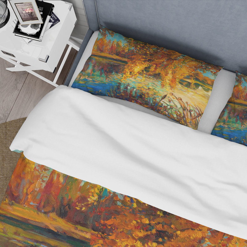 Orange Orange Forest - ensemble de housse de couette Lake House - microfibre de polyester