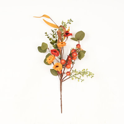 14" Artificial Daisy Holly Berries Branch For Vase Filler, Fall Winter Long Stem Foliage Sprays, Home Office Table Centerpiece Decor