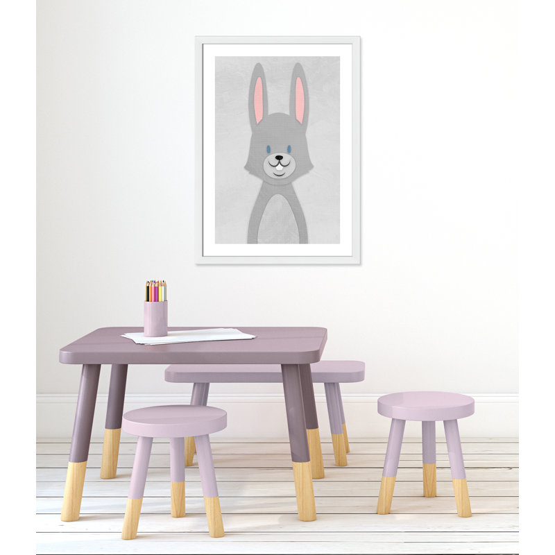 Art de lapin joyeux, H 34,5 po x l 24,5 po x P 0,6 po, Encadré plat blanc