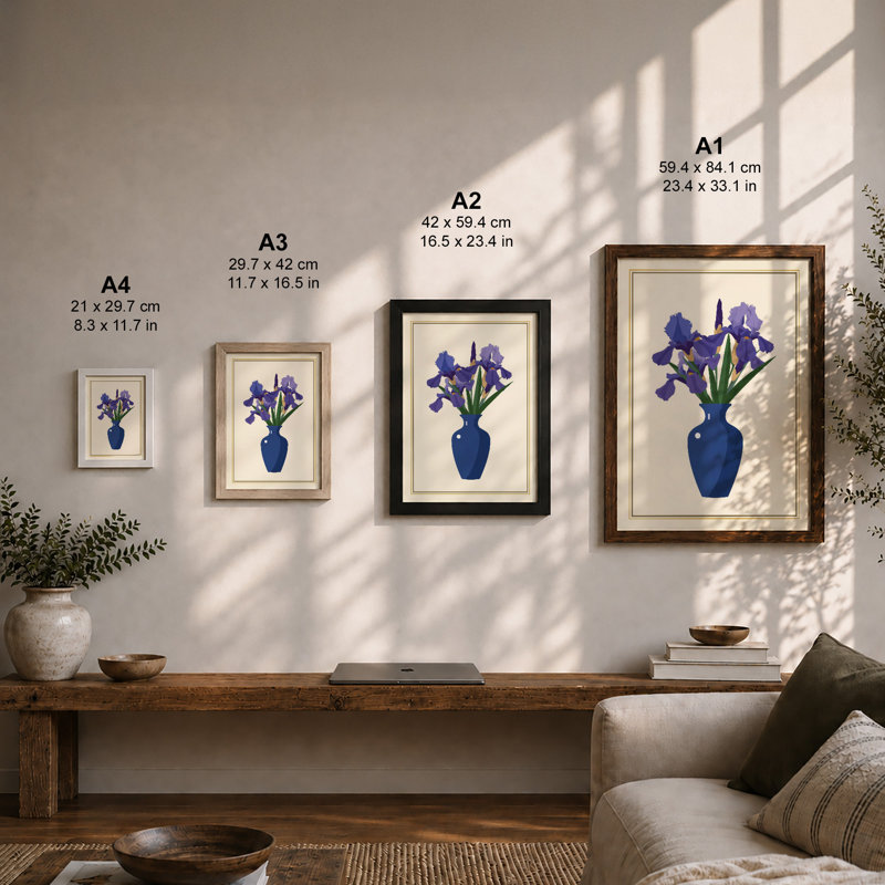 Iris Arrangement Botanical - Framed Print, Black, A4 - 29.7 x 21.0 cm