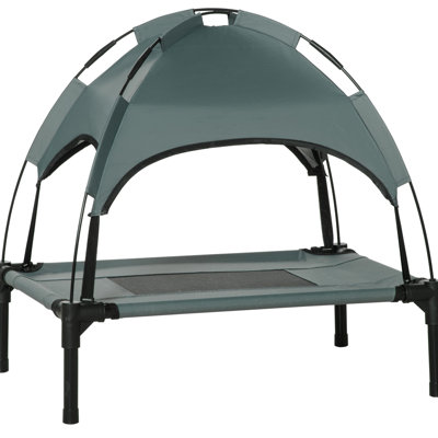 24" Gray Elevated Portable Dog Cot Pet Bed With Canopy - Construction, Breathable, For Medium Dogs Canopy, Breathable Material, For