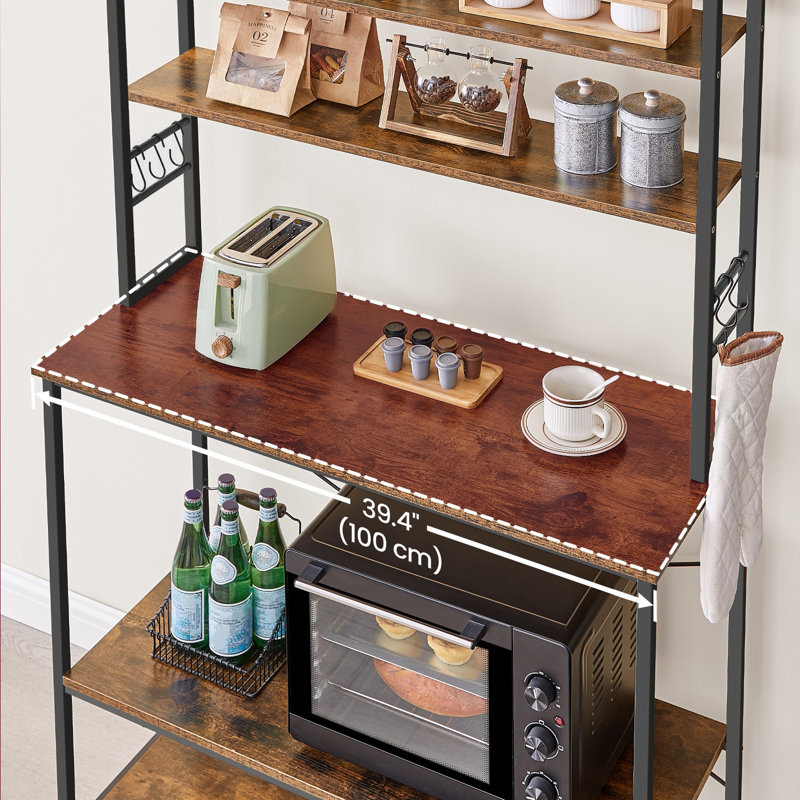 Steel Standard Baker's Rack with Microwave Compatibility, 65.7" H x 39.4" W x 15.7" D, Rustic Brown/Black