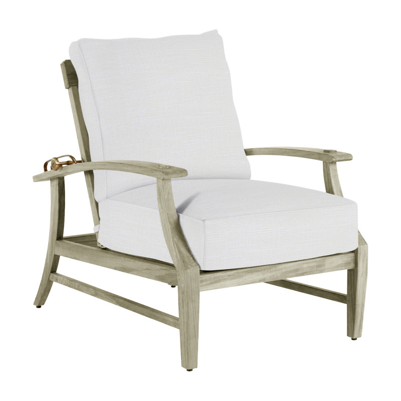 Croquet Teak Patio Chair with Cushions, Rollo Lace InsideOut® Linen, Welt, Oyster Teak