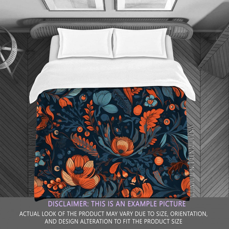 Machine Printed Comforter, Twin Extra Long Comforter, Navy/Orange