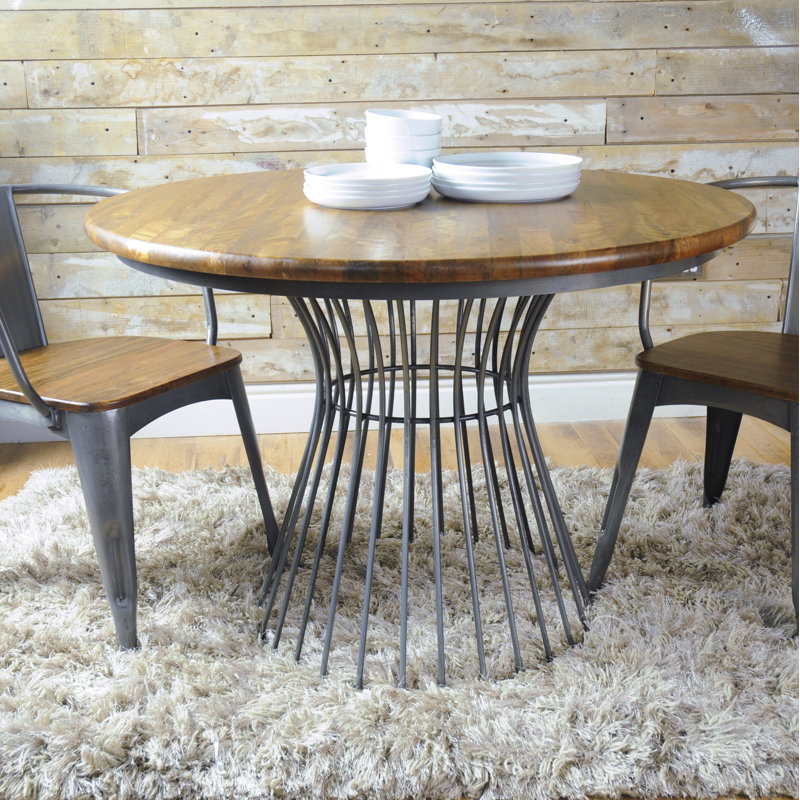 Lakeland Round Solid Wood Top Metal Base Dining Table