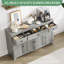 Buffet de 55 po avec rangement, armoire de cuisine minimaliste avec 3 tiroirs et 4 portes, console de style buffet avec tablette réglable pour la cuisine-331574705