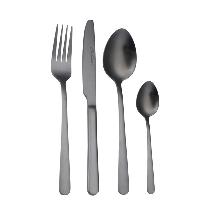 Ensemble de couverts 16 pièces en acier inoxydable, service pour 4, Noir