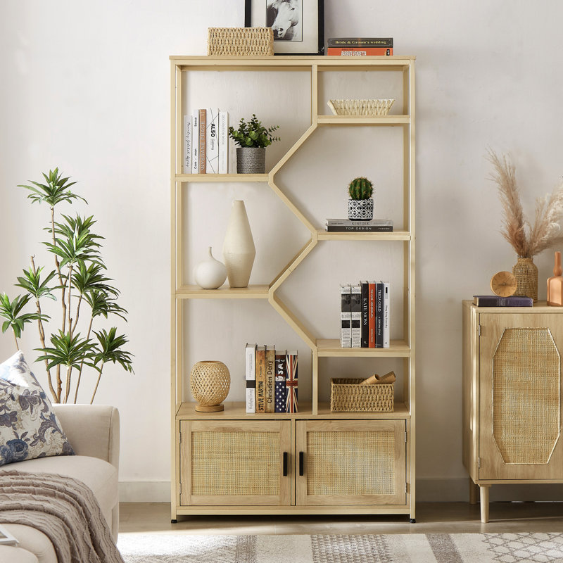 Bibliothèque à 7 niveaux en rotin avec armoire pour le salon