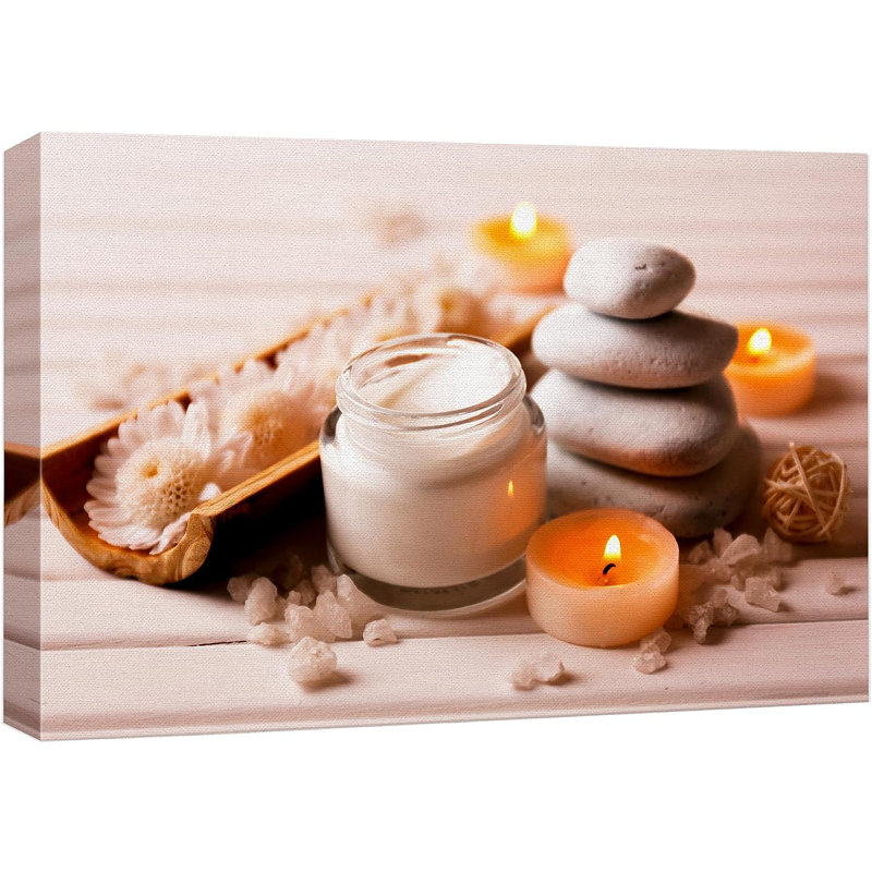 Spa Spa, bougie en pierre, fleur, nature, zen, impression sur toile tendue, H 32 po x l 48 po x P 1,5 po