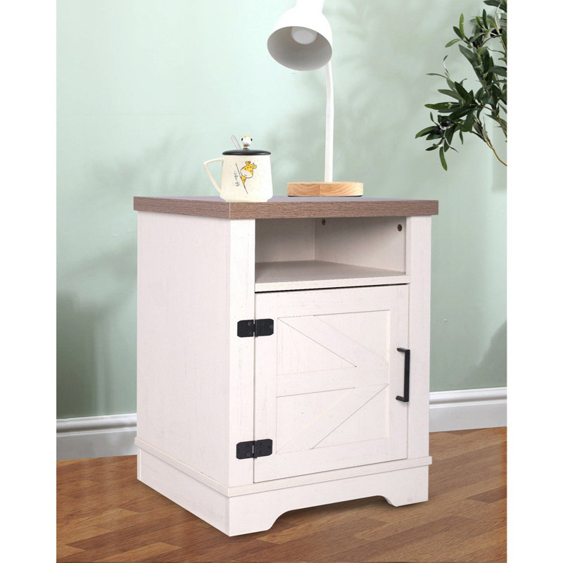 Table de chevet de style campagnard avec porte de grange, table d'appoint moderne avec rangement