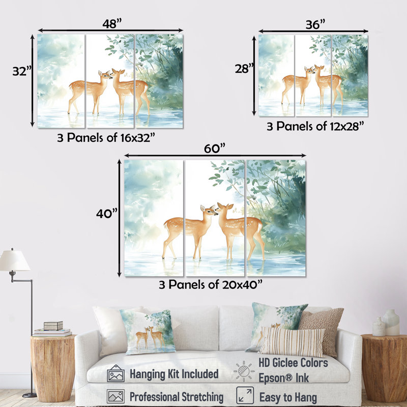 Ensemble de salon Deer By The River II - Deer Wall Art, 28" H x 36" W, Toile tendue, Does Not Apply