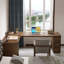 Bureau en forme de L en bois de noyer clair 62,99 po avec 6 tiroirs-108830331-108830328