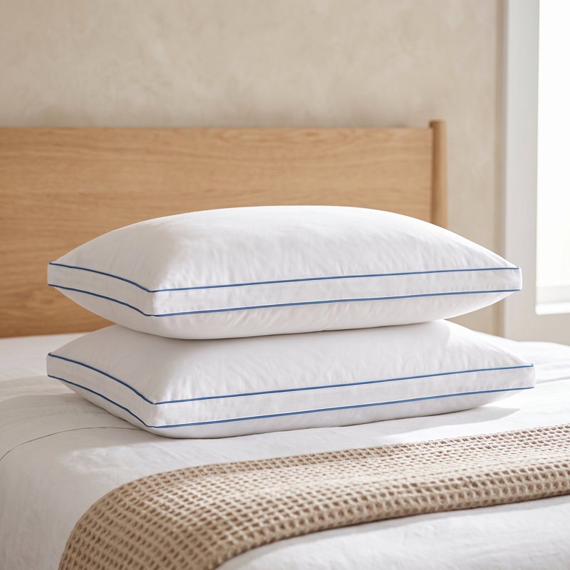 Grand oreiller luxueux en plumes d'oie avec housse en coton, Grand lit