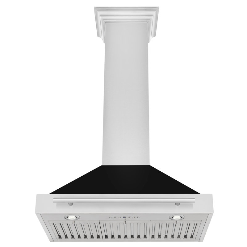 30" Stainless Steel and Black Matte Wall Mounted Range Hood