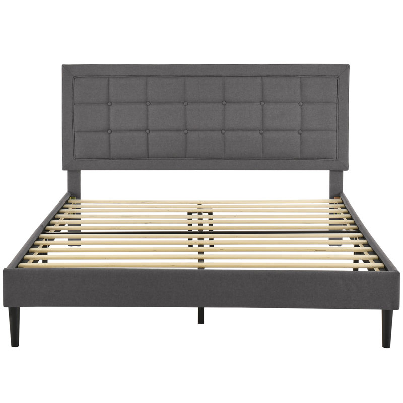 DeCoro Mornington Upholstered Platform Bed w/ Metal Frame, King, Light Gray