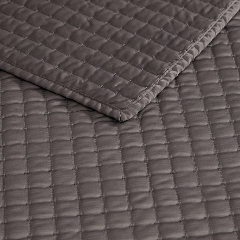 Vera Wang Matte Satin Solid Reversible Quilt Set, King, Gray