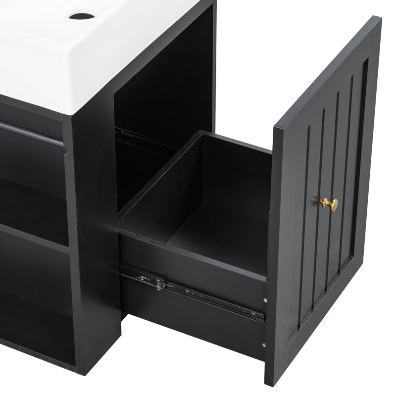 Meuble-lavabo de 20 pouces avec lavabo en céramique, Noir