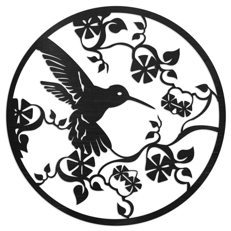 Art mural en forme de cercle avec oiseau et branches - bouleau baltique naturel (32 po x 32 po)