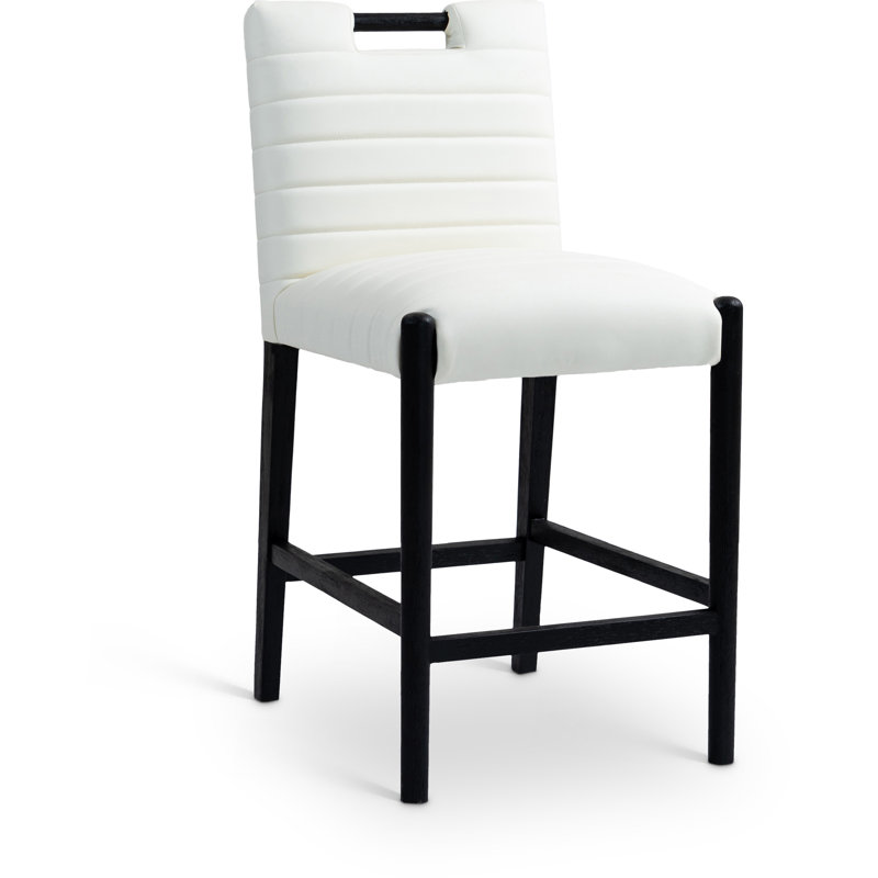 Tabouret de comptoir en cuir Aimee, Cuir crème végétalien, Noir