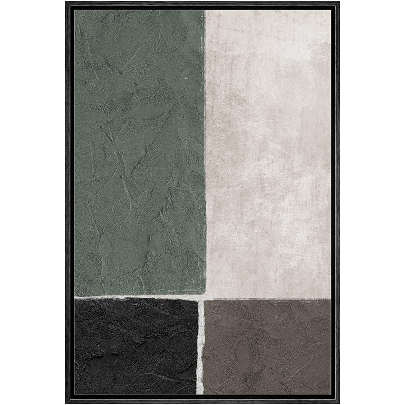 Minimal Landscape Mid-Century Dark Grey Black Grock Color Blocks - Floater Frame Print, Cadre noir