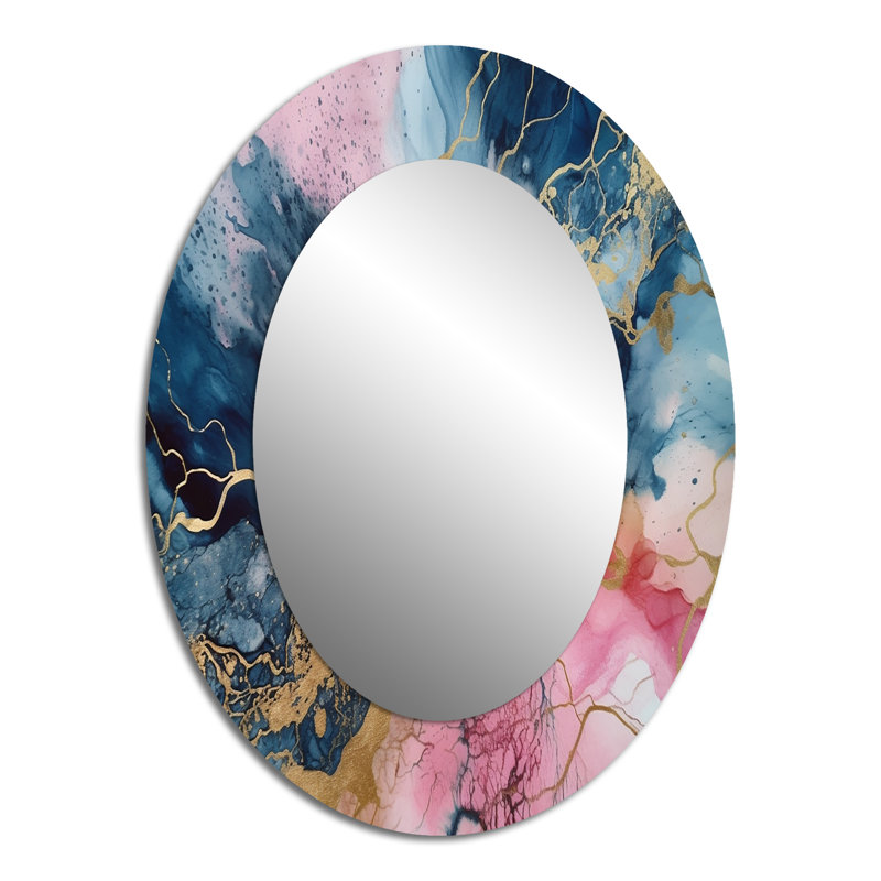 Exploring The Depths Of Pink Geode IV - Abstract Oval Decorative Mirror On Metal, 40" x 30"