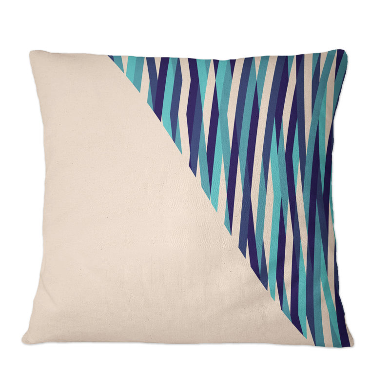Coussin décoratif rose à motif géométrique abstrait bleu, 16 po x 16 po