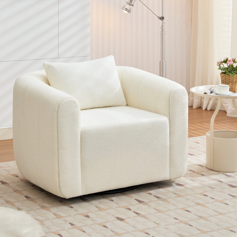 37” Wide Upholstered Swivel Chair, Beige Polyester