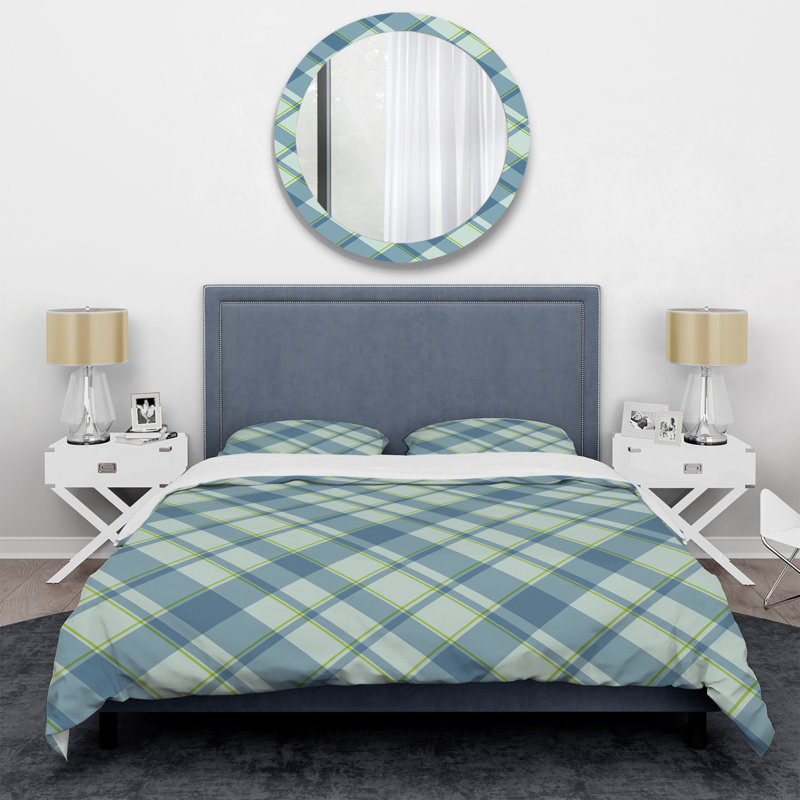 Tartan à carreaux bleu et vert - Ensemble de housse de couette abstrait - Microfibre de polyester
