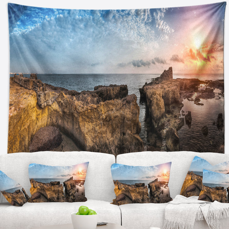 Plage, plage, bord de mer africain, tapisserie panoramique, H 32 po x l 39 po
