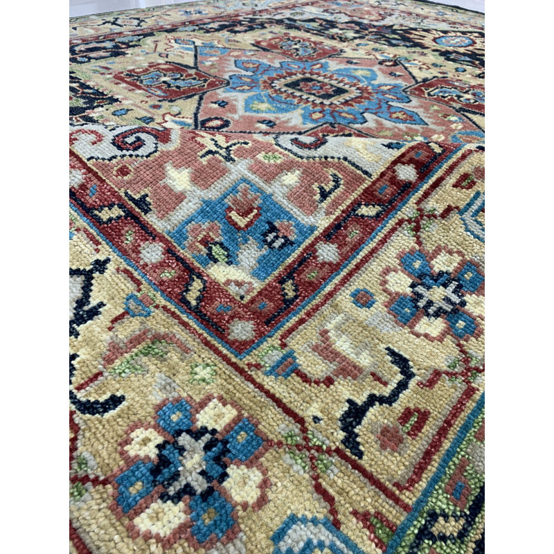 Traditional Gold & Navy 9' x 12' Hand-Knotted Wool Rug