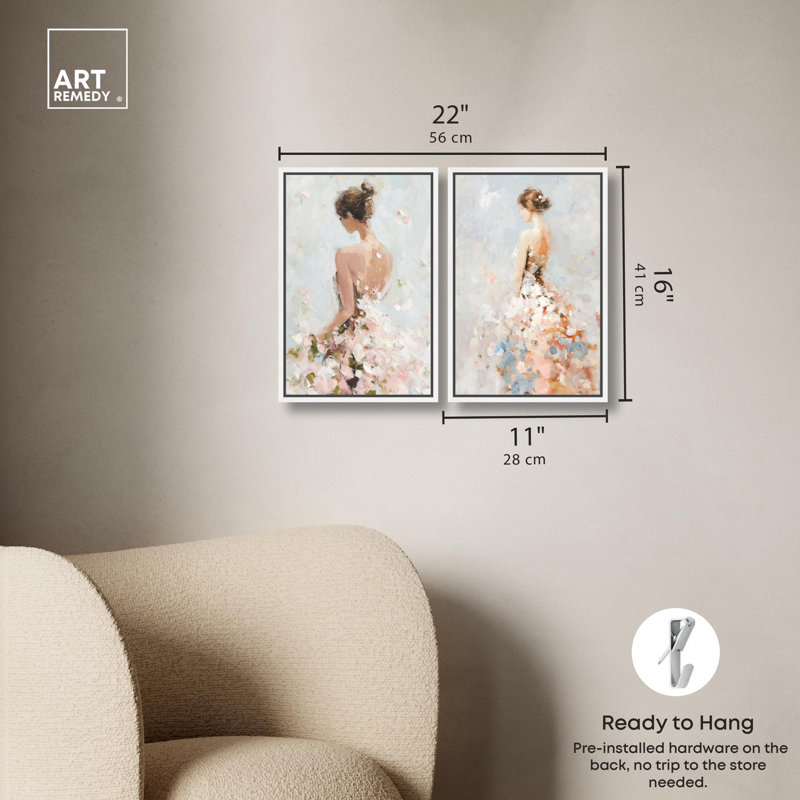 "Dreamscape Glam Art", ensemble de 2 impressions sur toile par , Impression dans un cadre flottant sans passe-parto, Blanc