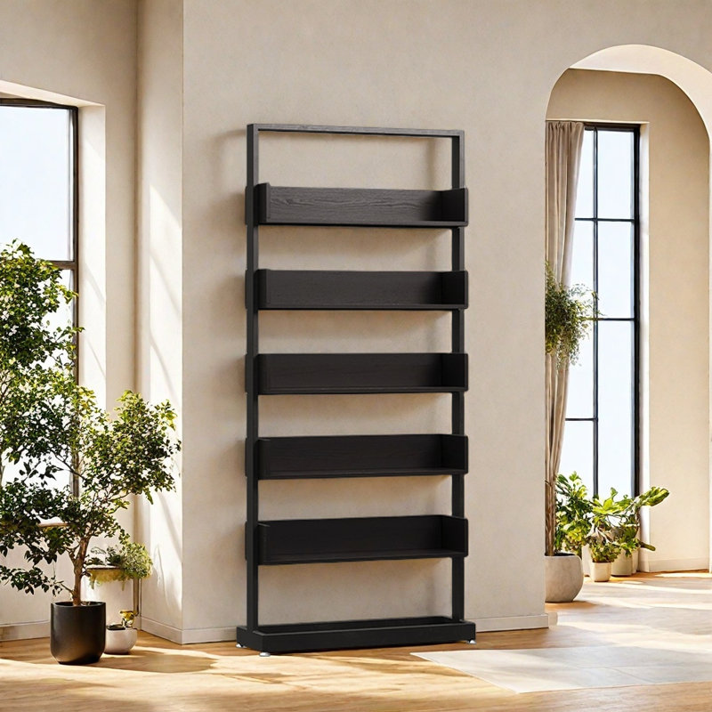 Une bibliothèque texturée et exquise, Noir, (5 tablettes) H 70,8 po x l 23,6 po x P 9,8 po