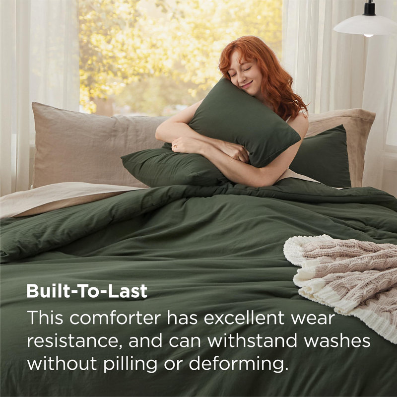 Bedsure Reversible Prewashed Comforter Set, Dark Olive Green/Green, Super King Plus Comforter + 2 Standard Pillowcases