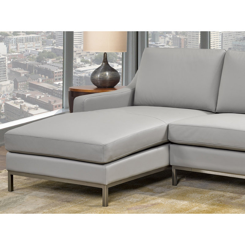 Canapé et méridienne en cuir véritable 60 "Kase, Orienté à gauche (vu de face), Cuir véritable ardoise
