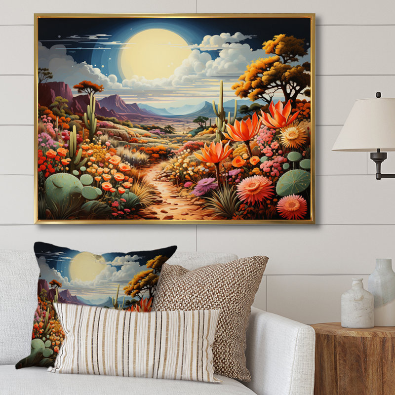 «Desert Cacti Garden III» sur toile, H 12 po x l 20 po x P 1 po, Cadre flottant doré