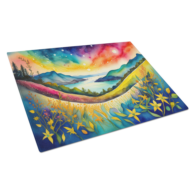 Hypericum or St. John�s Wort in Color Glass Cutting Board Large