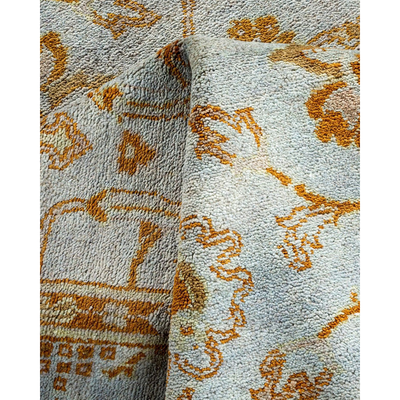 Tapis bleu noué à la main Mazarine, unique en son genre - bleu