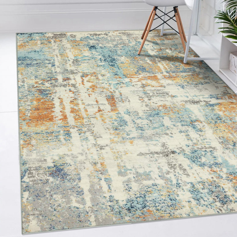 Tapis bleu / ivoire / brun Kingsbury, Rectangle 8 pi x 10 pi