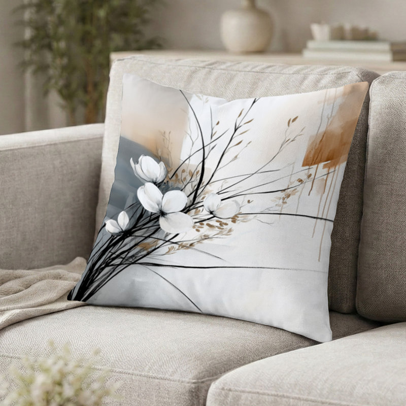 Coussin décoratif à motifs botaniques et floraux du milieu du siècle - Coussin décoratif, H 16 po x l 16 po