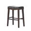 Leather Saddle Seat In Rich Brown Tone, Constructed With Tough Rubberwood Dark Brownish Hue, Made Solid