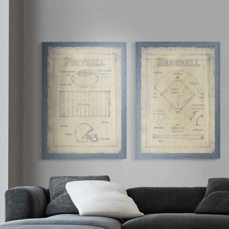 «All about the Game I», ensemble de 2 reproductions d'art encadrées, H 24 po x l 18 po x P 1,25 po, Toile avec cadre gris