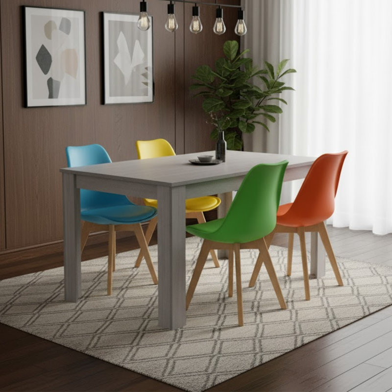 4 - Person Dining Set, Blue/Green/Yellow/Orange, 75cm H x 80cm W x 140cm D