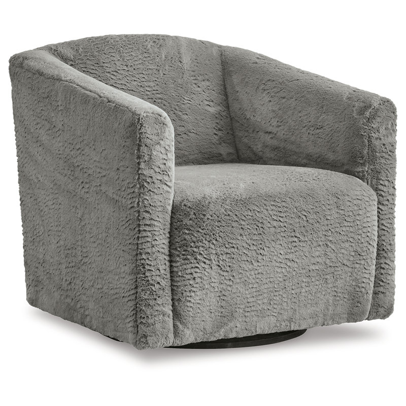 Transitional Gray 29'' Microfiber Swivel Barrel Chair