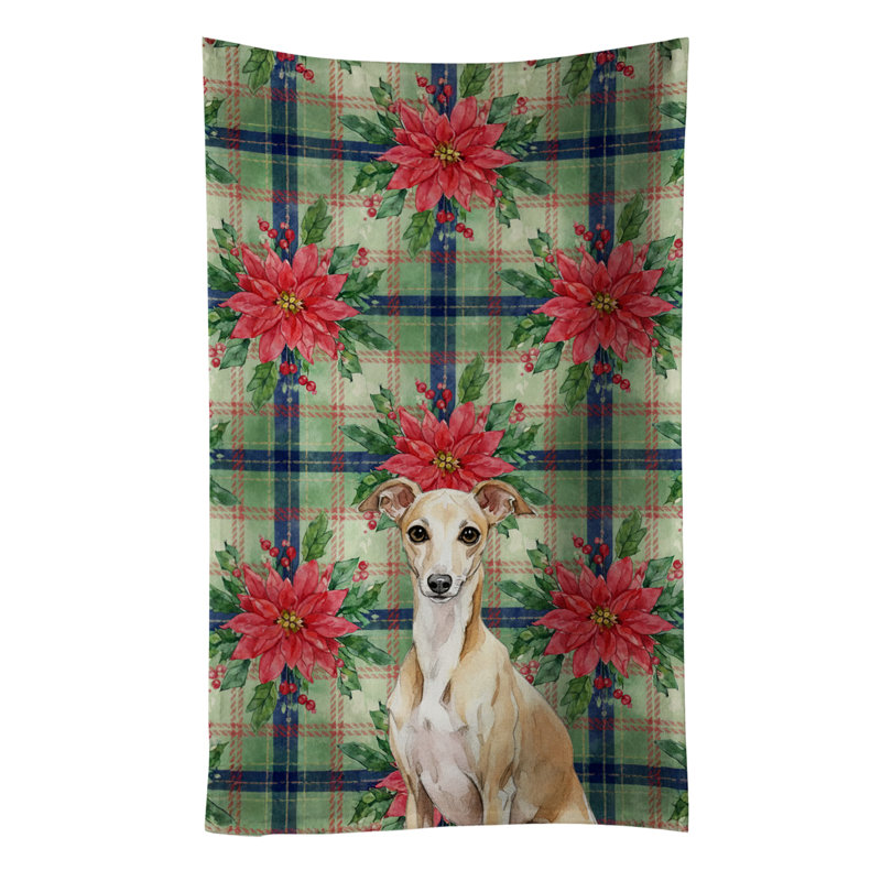 Fawn Italian Greyhound Christmas PoinsettIas Kitchen Towel, Fawn Italian Greyhound